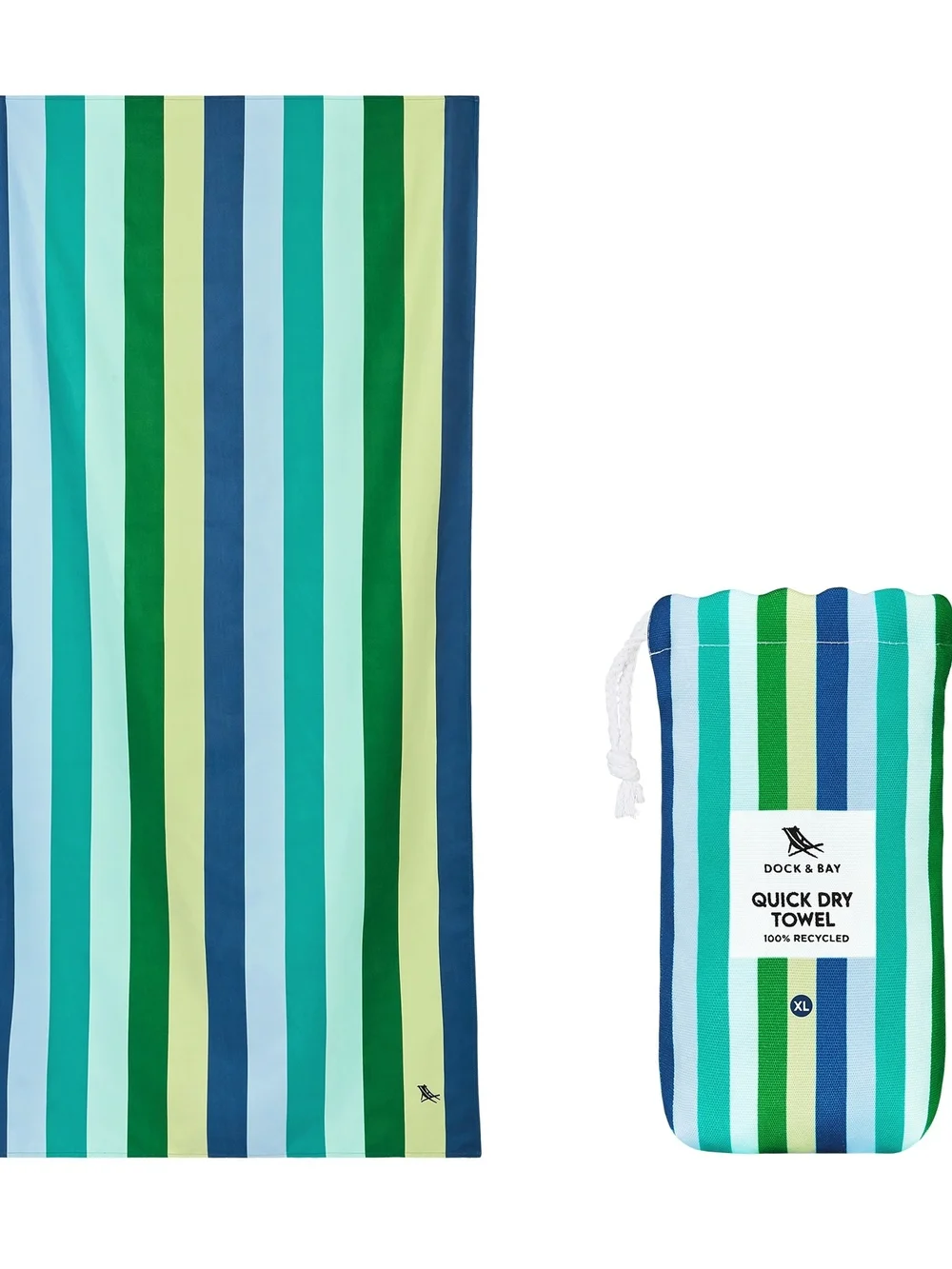 Dock & Bay Quick-Dry Beach Towel XL — Cool Lagoon Teal, Green & Blue Stripe